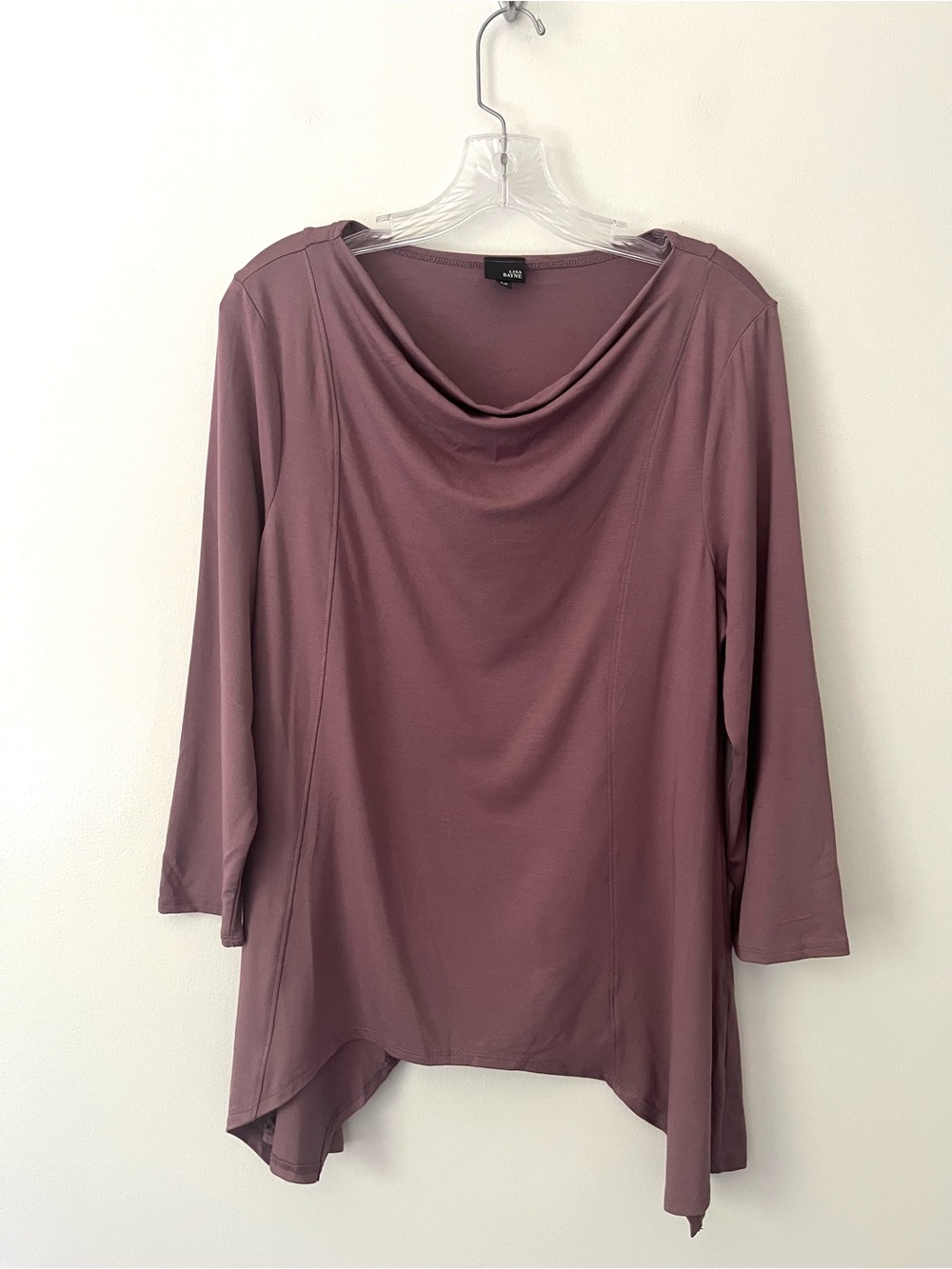 Lisa Bayne Cowl Drape 3/4 Sleeves Tunic Top Lagenlook Purple Medium